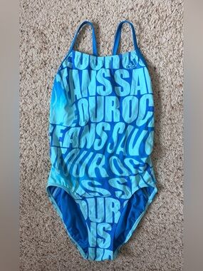 Adidas Endurance Woman’s One Piece Swimsuit Size 36 Blue Graphic Print Training